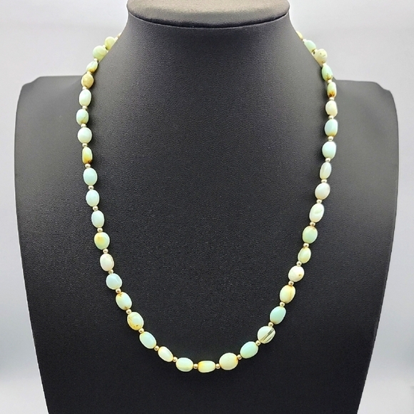 Natural Peru Blue Opal Gems 6 to 8mm Smooth Nugget Beads 17" Silver Necklace - Picture 2 of 11